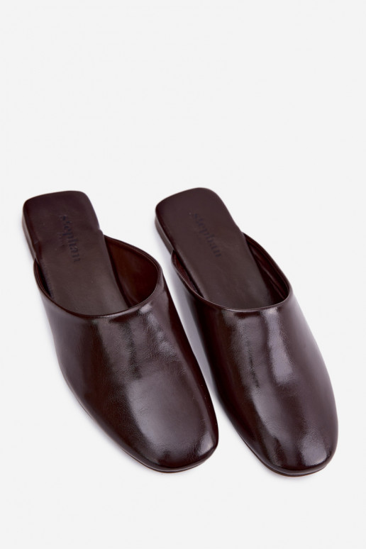 Women's Mules Made of Faux Leather Flat Chocolate Romelle