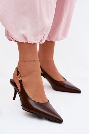 Women's Leather Look Sandals With Heel Chocolate Jelissey 2