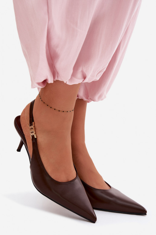 Women's Leather Look Sandals With Heel Chocolate Jelissey