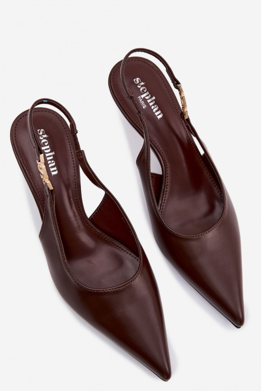 Women's Leather Look Sandals With Heel Chocolate Jelissey