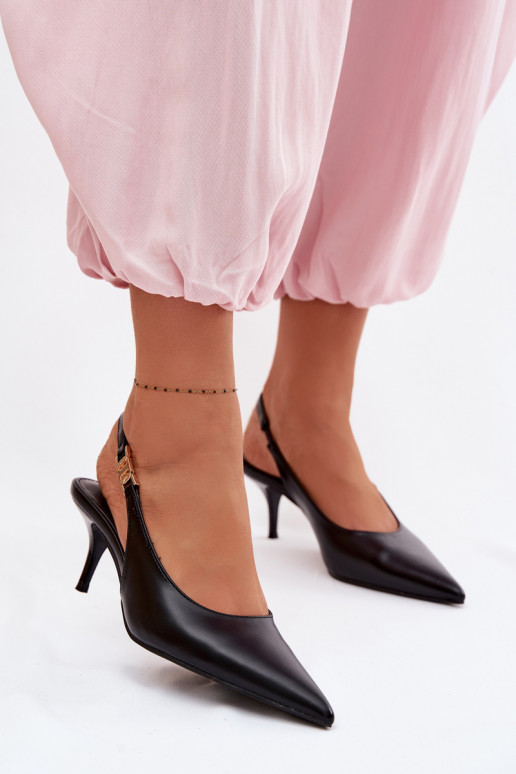 Women's Faux Leather Sandals with Heel Black Jelissey