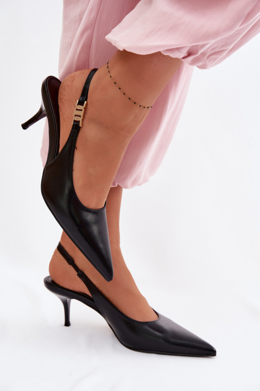 Women's Faux Leather Sandals with Heel Black Jelissey