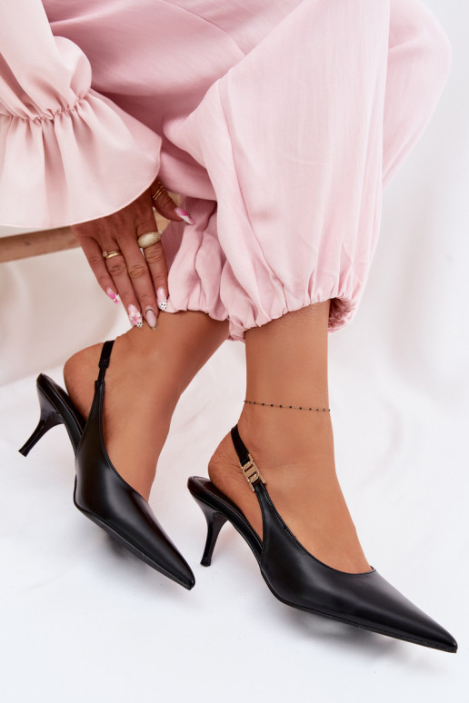 Women's Faux Leather Sandals with Heel Black Jelissey