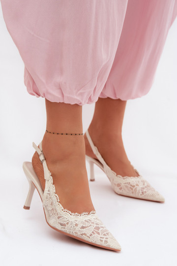 Lace High Heel Sandals Light Beige Carielle