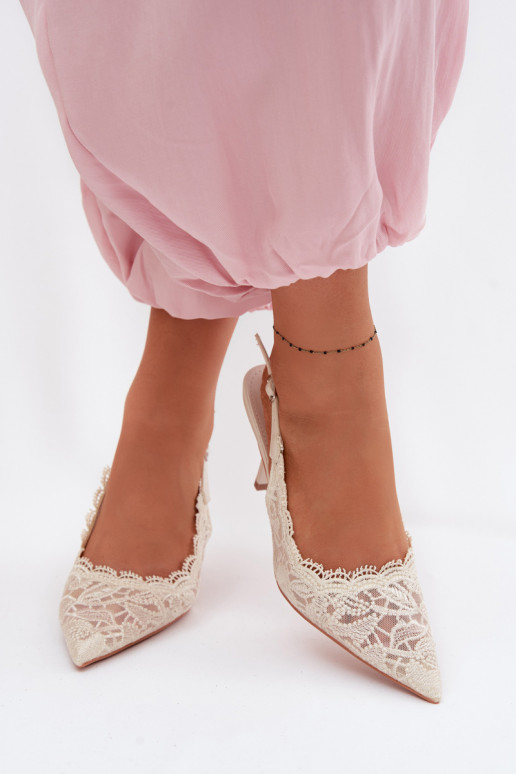 Lace High Heel Sandals Light Beige Carielle