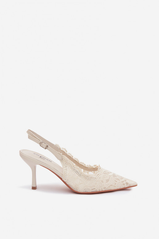 Lace High Heel Sandals Light Beige Carielle