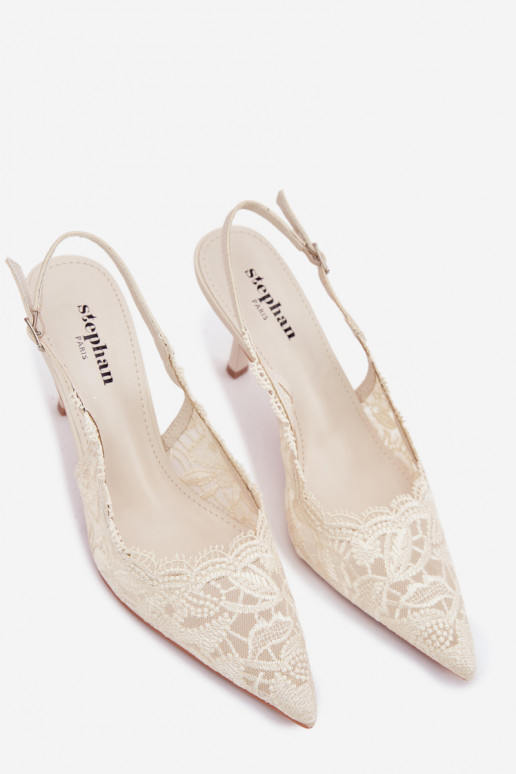 Lace High Heel Sandals Light Beige Carielle