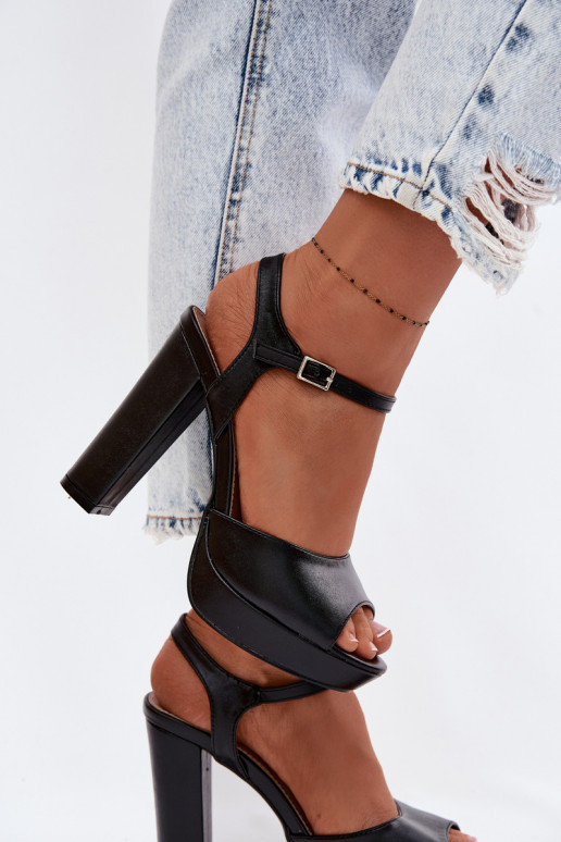 Women's High Heel Block Sandals Black Nelissey