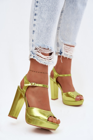 Women's High Heel Block Sandals Neon Green Nelissey 2