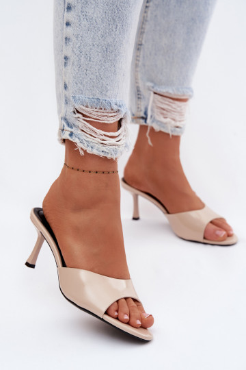 Patent Leather Imitation Leather Heeled Beige Melissea