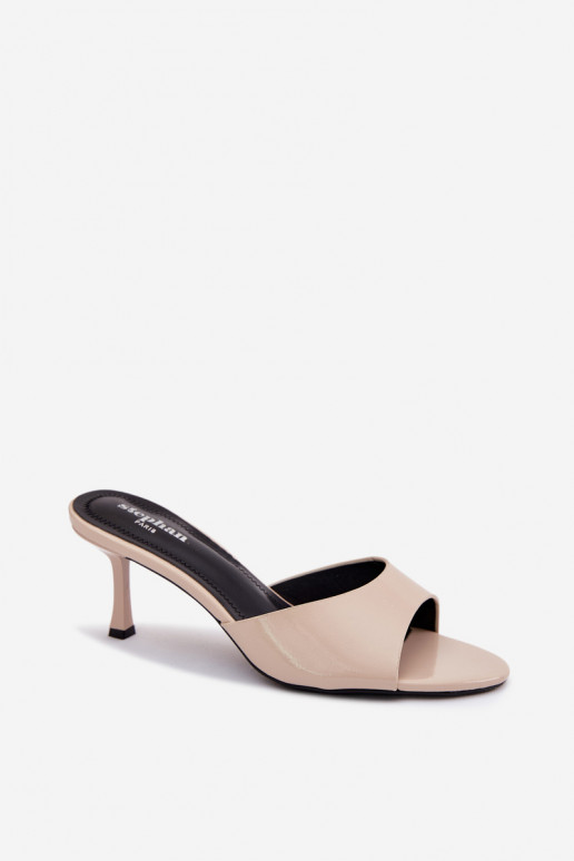 Patent Leather Imitation Leather Heeled Beige Melissea