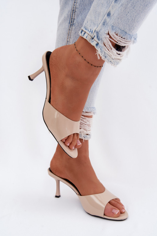Patent Leather Imitation Leather Heeled Beige Melissea