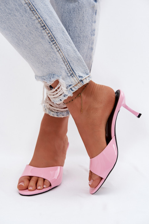 Patent Leather Imitation Leather Heeled Pink Melissea
