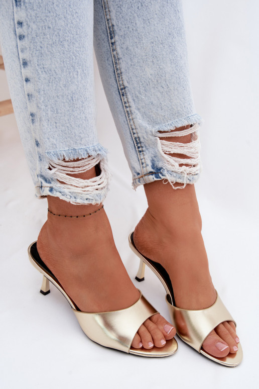 Imitation Leather Heeled Sandals Gold Melissea