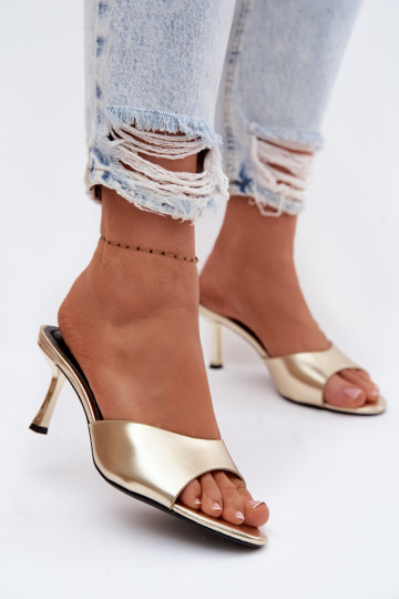 Imitation Leather Heeled Sandals Gold Melissea 2