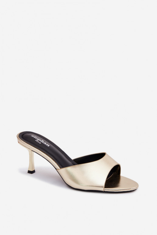 Imitation Leather Heeled Sandals Gold Melissea