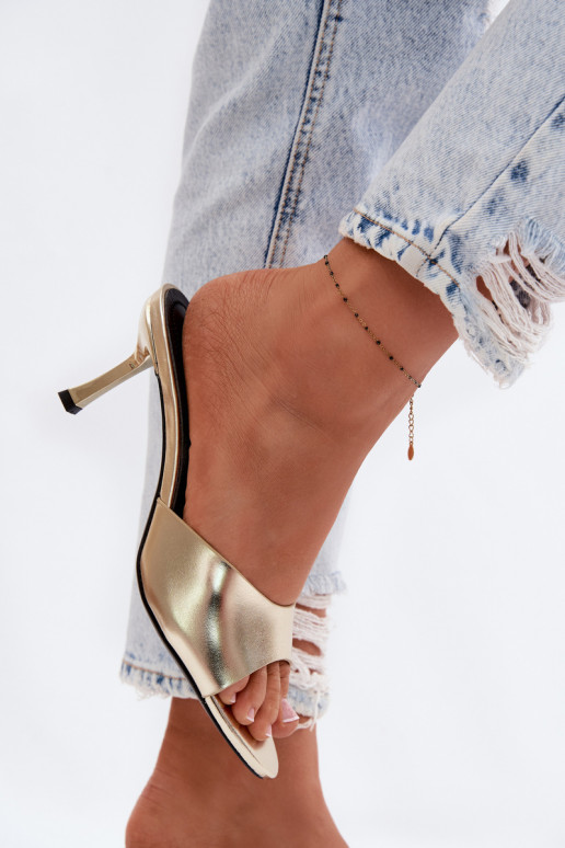 Imitation Leather Heeled Sandals Gold Melissea