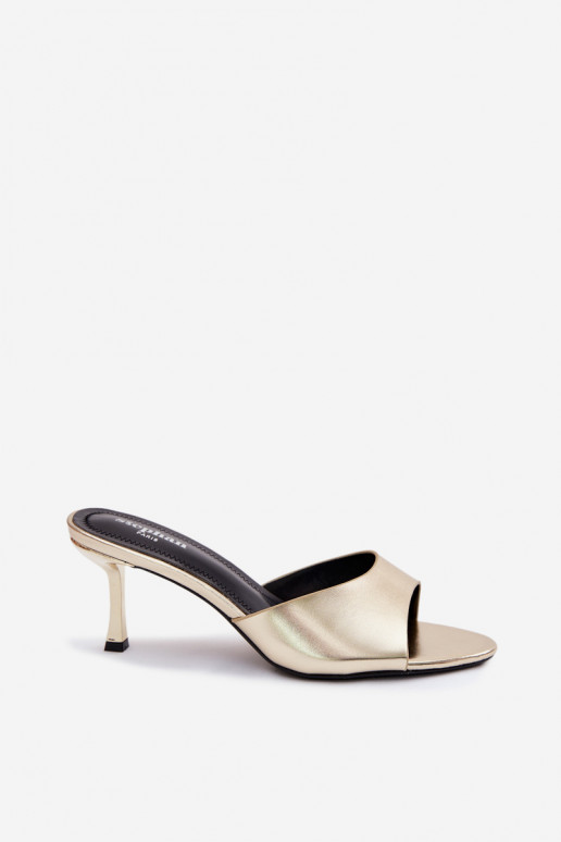 Imitation Leather Heeled Sandals Gold Melissea