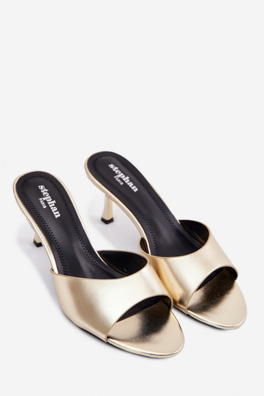 Imitation Leather Heeled Sandals Gold Melissea
