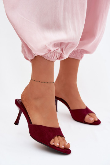 Bordeaux Suede Look Imitation Slides With Heel Melissea 2