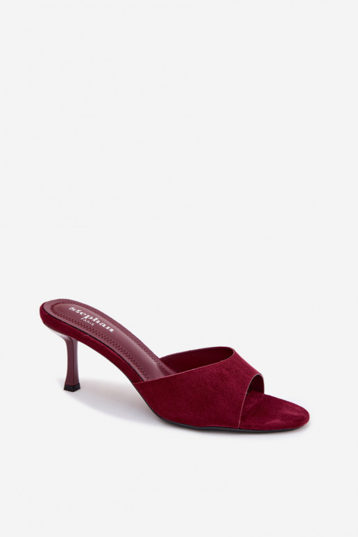 Bordeaux Suede Look Imitation Slides With Heel Melissea