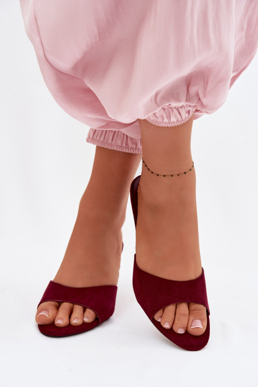 Bordeaux Suede Look Imitation Slides With Heel Melissea