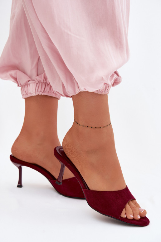 Bordeaux Suede Look Imitation Slides With Heel Melissea