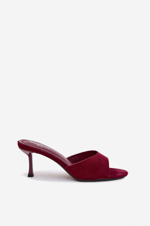 Bordeaux Suede Look Imitation Slides With Heel Melissea