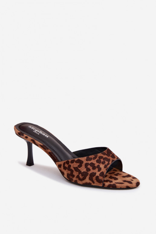 Imitation Suede Platform Leopard Print Heeled Slides Melissea