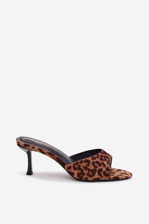 Imitation Suede Platform Leopard Print Heeled Slides Melissea