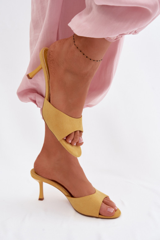 Yellow Faux Suede High Heel Sandals Melissea