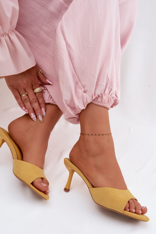 Yellow Faux Suede High Heel Sandals Melissea