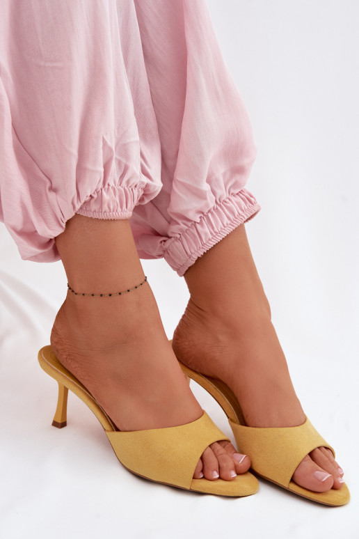 Yellow Faux Suede High Heel Sandals Melissea