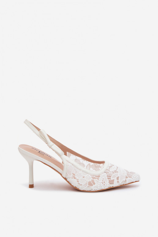 Women's Heeled Sandals With Lace White Pelivelle