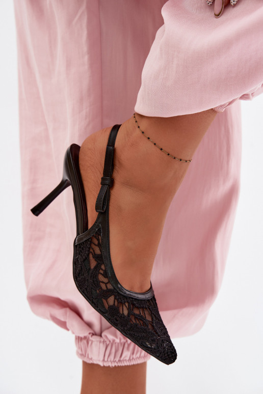 Women's High Heel Sandals With Lace Black Pelivelle