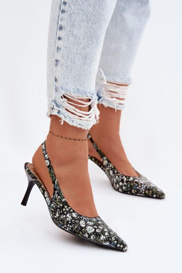 Decorated Women's High Heel Sandals With Flowers Black Olivelle 2