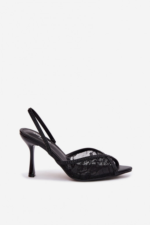 Women's High Heel Sandals With Lace And Embellishments Black Melivelle