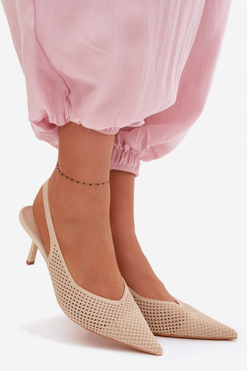 Women's Mesh Material Sandals With Heel Beige Emiliana 2