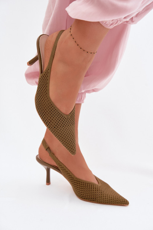 Women's Mesh Material Sandals With Heel Green Emiliana