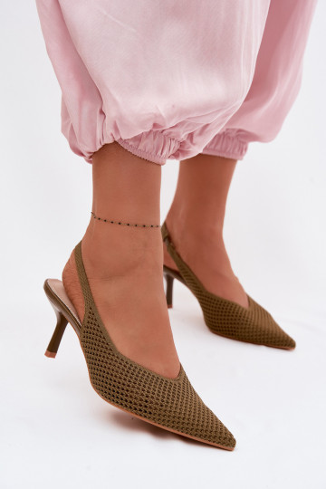 Women's Mesh Material Sandals With Heel Green Emiliana 2