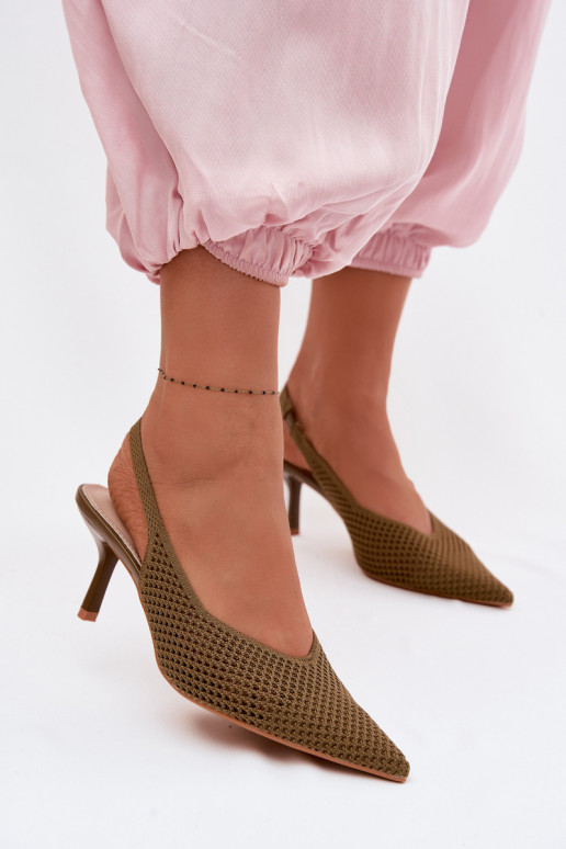 Sandały DamskiewithSiateczkowego Materiału Na Szpilce Zielone Emiliana