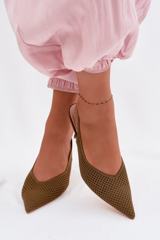 Women's Mesh Material Sandals With Heel Green Emiliana