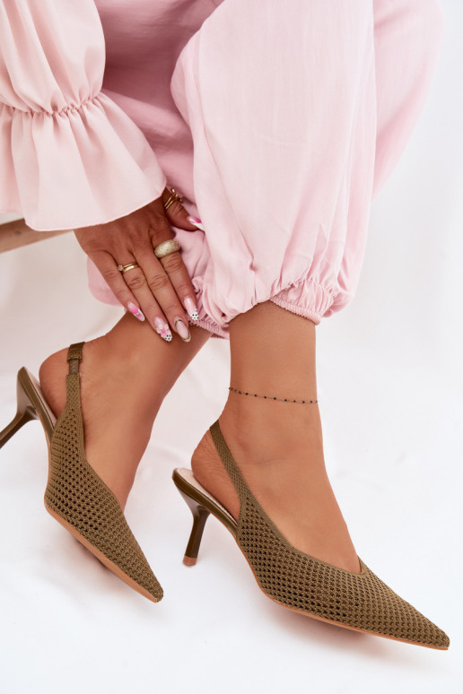 Women's Mesh Material Sandals With Heel Green Emiliana