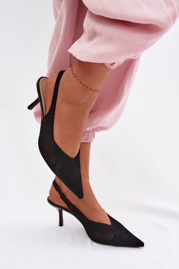 Women's Mesh Material Sandals With Heel Black Emiliana