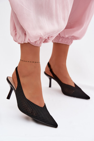 Women's Mesh Material Sandals With Heel Black Emiliana 2