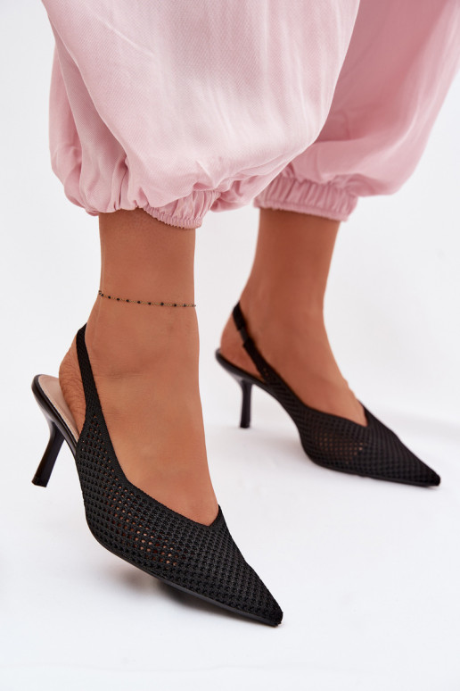 Women's Mesh Material Sandals With Heel Black Emiliana