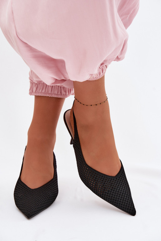 Women's Mesh Material Sandals With Heel Black Emiliana