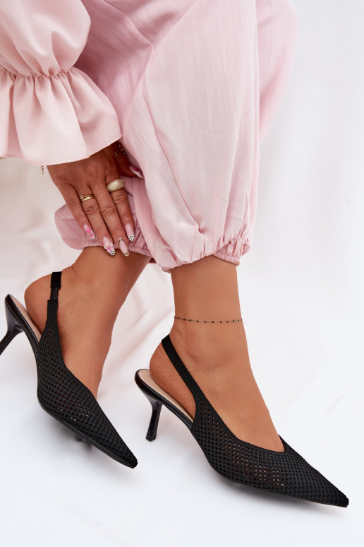 Women's Mesh Material Sandals With Heel Black Emiliana