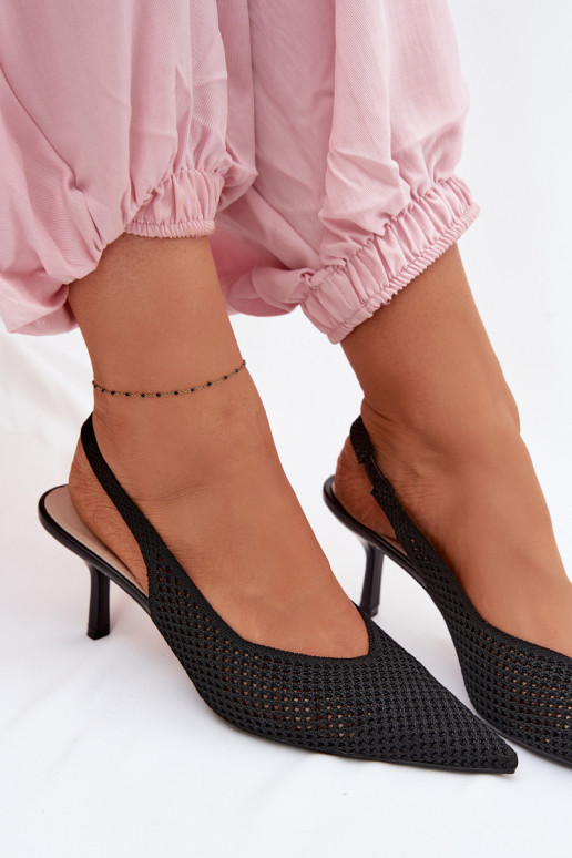 Women's Mesh Material Sandals With Heel Black Emiliana