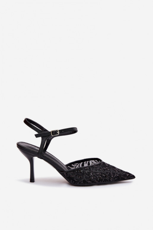 Women's Mesh High Heel Sandals With Shiny Embellishment Black Laria
